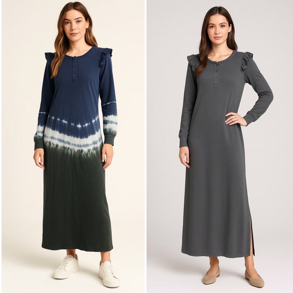 Z Supply Long Sleeve Dress Lot of 2 Henley Ruffle Modest Minimalist Casual NWT M